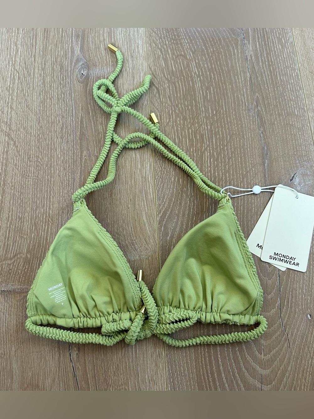NWT New Monday Swimwear Hanalei Top and Hanalei Bottom in Avocado Crinkle Size P - Picture 5 of 11